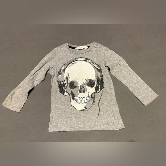 H&M Toddler Skull Skeleton Long Sleeve Tees - Sz 2-4Y - Gray Black - Picture 4 of 5